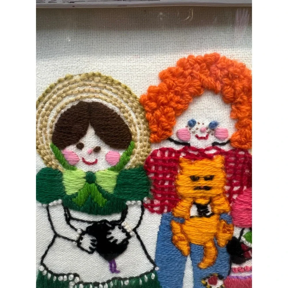 Vintage Days Of Week Embroidery Shadowbox Wall Art Needlepoint Cottagecore Decor